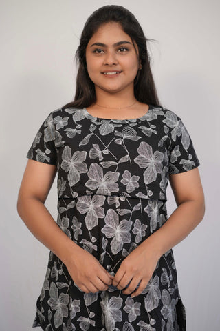 BLACK WHITE FLORA | ZIPLESS FEEDING PANT SET