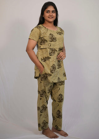 BROWN LEAF | ZIPLESS FEEDING PANT SET