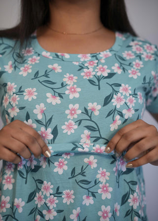 SEA GREEN FLORA | ZIPLESS FEEDING PANT SET