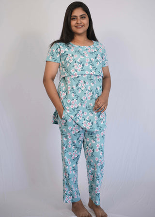 SEA GREEN FLORA | ZIPLESS FEEDING PANT SET