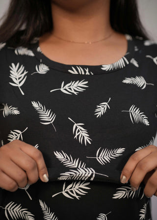 BLACK WHITE LEAF | ZIPLESS FEEDING PANT SET