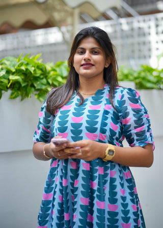 TEAL RETRO DECO | MATERNITY GEORGETTE MAXI ANKLE LENGTH