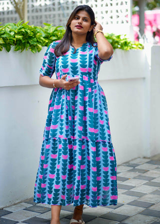 TEAL RETRO DECO | MATERNITY GEORGETTE MAXI ANKLE LENGTH