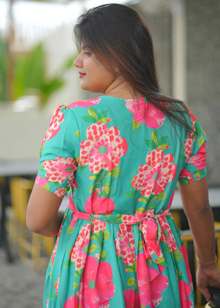 GREEN PINK FLORA | MATERNITY MAXI ANKLE LENGTH