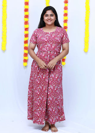 LEAFY RUFFLE | ZIPLESS MATERNITY MAXI-SHORT SLEEVES | FULL LENGTH MAXI