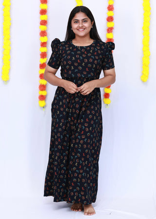 MAJESTIC BLACK | ZIPLESS MATERNITY MAXI-PUFF SLEEVES | FULL LENGTH MAXI