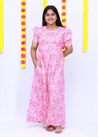 DAISY | ZIPLESS MATERNITY MAXI-PUFF SLEEVES | FULL LENGTH MAXI
