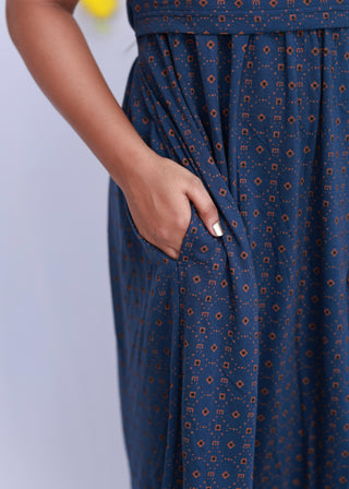 NAVY DIAMOND | ZIPLESS MATERNITY MAXI-PUFF SLEEVES | FULL LENGTH MAXI