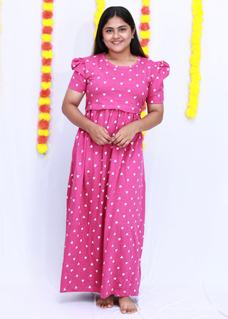 PURPLE HEART | ZIPLESS MATERNITY MAXI-PUFF SLEEVES | FULL LENGTH MAXI