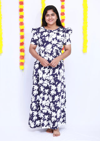 RUFFLE LEAVES | ZIPLESS MATERNITY MAXI-PUFF SLEEVES | FULL LENGTH MAXI