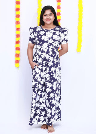 RUFFLE LEAVES | ZIPLESS MATERNITY MAXI-PUFF SLEEVES | FULL LENGTH MAXI