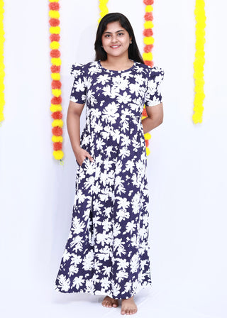 RUFFLE LEAVES | ZIPLESS MATERNITY MAXI-PUFF SLEEVES | FULL LENGTH MAXI