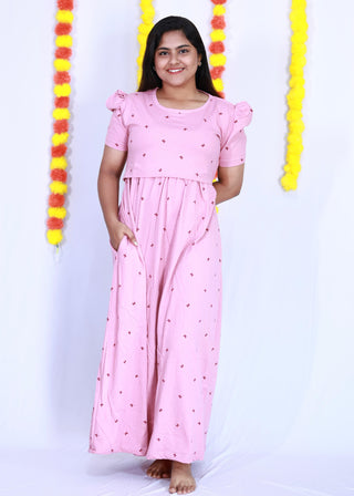 LAVENDAR  BUTERFLY | ZIPLESS MATERNITY MAXI-PUFF SLEEVES | FULL LENGTH MAXI