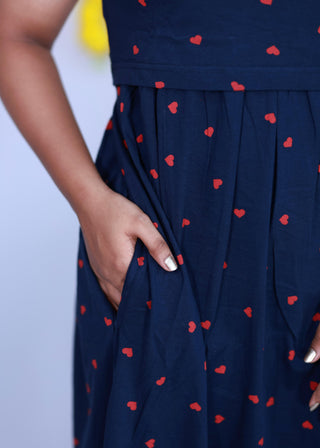 BLUE RED HEART | ZIPLESS MATERNITY MAXI-PUFF SLEEVES | FULL LENGTH MAXI