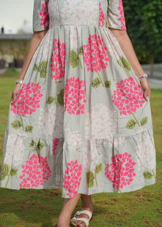 PINK WHITE FLORA | MATERNITY MAXI ANKLE LENGTH