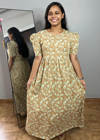 SANDAL FLORAL NON-FEEDING MAXI – PUFF SLEEVES | FULL LENGTH MAXI