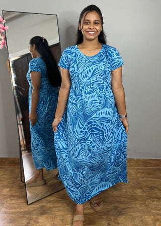 SKYBLUE LEAF | NON-FEEDING MAXI – SHORT SLEEVES | ANKLE LENGTH MAXI