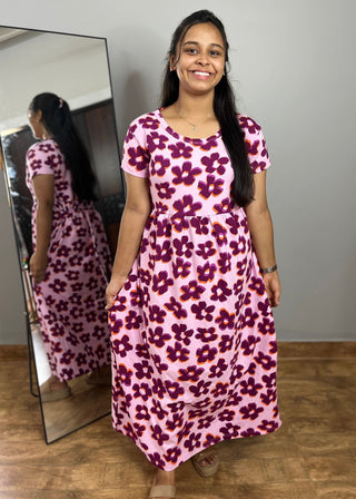 PINK DAISY | NON-FEEDING MAXI – SHORT SLEEVES | ANKLE LENGTH MAXI