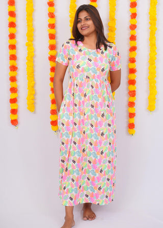 MULTI COLOUR LEAF | NON-FEEDING MAXI – SHORT SLEEVES | FULL LENGTH MAXI