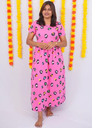 PINK CHEETAH | NON-FEEDING MAXI – SHORT SLEEVES | FULL LENGTH MAXI