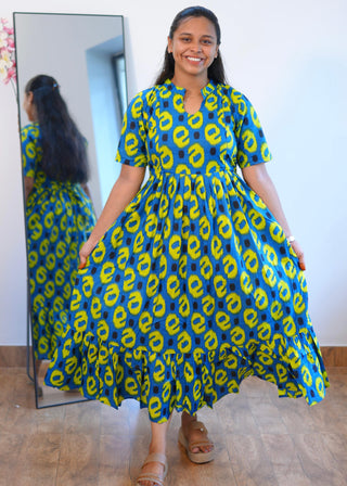 BLUE YELLOW BRINJAL| MATERNITY COTTON MAXI ANKLE LENGTH