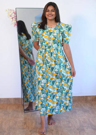 PINEAPPLE | ZIPLESS MATERNITY MAXI-PUFF SLEEVES | ANKLE LENGTH MAXI