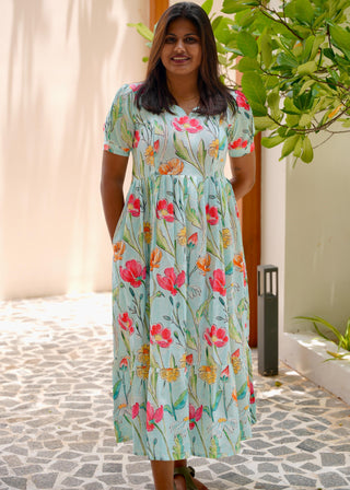 SEA GREEN HIBISCUS | MATERNITY MAXI ANKLE LENGTH
