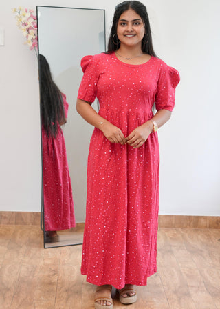 RED DOTS | NON-FEEDING MAXI – PUFF SLEEVES | ANKLE LENGTH MAXI
