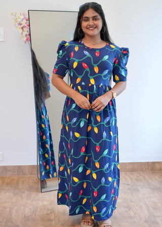 COLOURFUL LIGHTS | NON-FEEDING MAXI – PUFF SLEEVES | ANKLE LENGTH MAXI