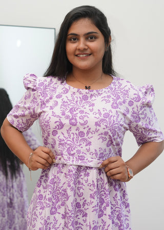 VIOLET FLORAL | ZIPLESS MATERNITY MAXI-PUFF SLEEVES | ANKLE LENGTH MAXI