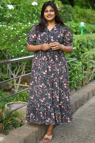 BLACK PETALS | MATERNITY GEORGETTE MAXI ANKLE LENGTH