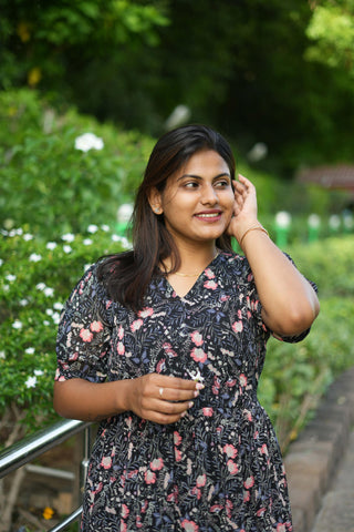 BLACK PETALS | MATERNITY GEORGETTE MAXI ANKLE LENGTH