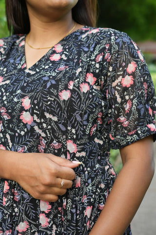 BLACK PETALS | MATERNITY GEORGETTE MAXI ANKLE LENGTH