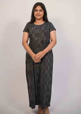 BLACK TRELIS | NON-FEEDING MAXI – SHORT SLEEVES | ANKLE LENGTH MAXI