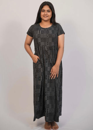 BLACK TRELIS | NON-FEEDING MAXI – SHORT SLEEVES | ANKLE LENGTH MAXI