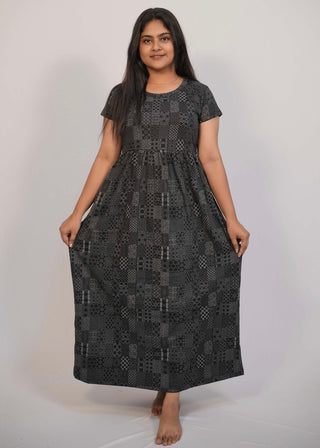 BLACK TRELIS | NON-FEEDING MAXI – SHORT SLEEVES | ANKLE LENGTH MAXI