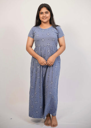 BLUE KOLLAM | NON-FEEDING MAXI – SHORT SLEEVES | ANKLE LENGTH MAXI