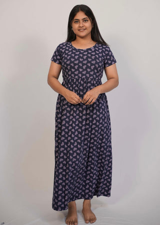 BLUE MINI HEART | NON-FEEDING MAXI – SHORT SLEEVES | ANKLE LENGTH MAXI