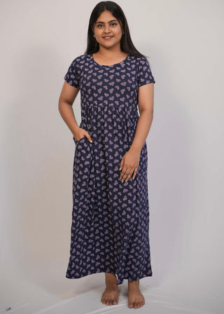 BLUE MINI HEART | NON-FEEDING MAXI – SHORT SLEEVES | ANKLE LENGTH MAXI