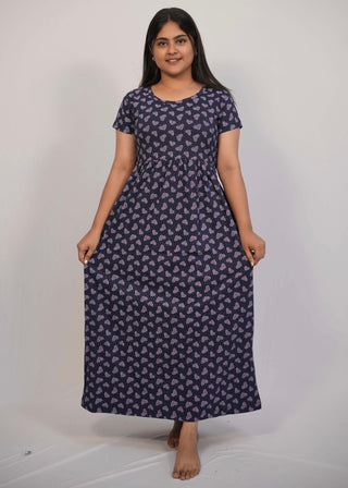 BLUE MINI HEART | NON-FEEDING MAXI – SHORT SLEEVES | ANKLE LENGTH MAXI
