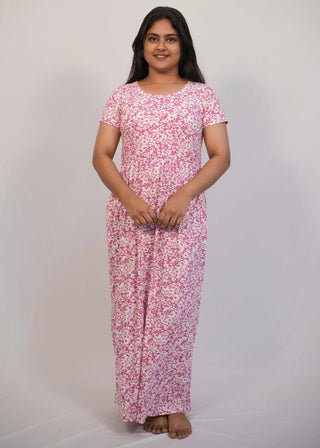 PINK TINY DAISY | NON-FEEDING MAXI – SHORT SLEEVES | ANKLE LENGTH MAXI