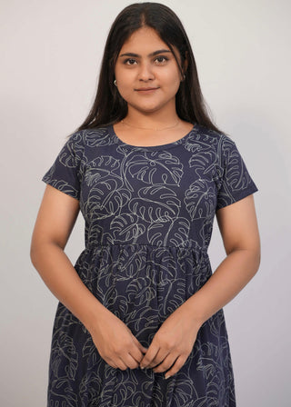 SCRIBBLED LEAF | NON-FEEDING MAXI – SHORT SLEEVES | ANKLE LENGTH MAXI