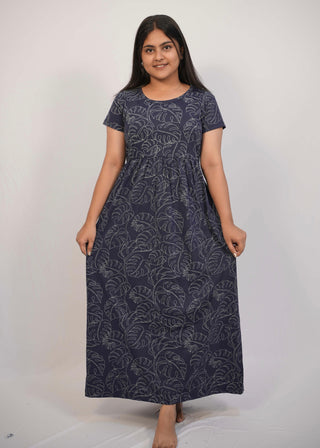 SCRIBBLED LEAF | NON-FEEDING MAXI – SHORT SLEEVES | ANKLE LENGTH MAXI