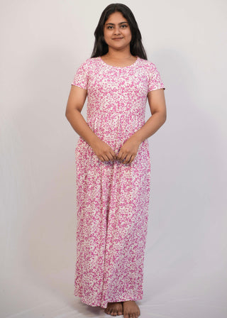PINK TINY DAISY | NON-FEEDING MAXI – SHORT SLEEVES | ANKLE LENGTH MAXI