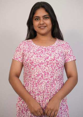 PINK TINY DAISY | NON-FEEDING MAXI – SHORT SLEEVES | ANKLE LENGTH MAXI