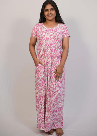 PINK TINY DAISY | NON-FEEDING MAXI – SHORT SLEEVES | ANKLE LENGTH MAXI