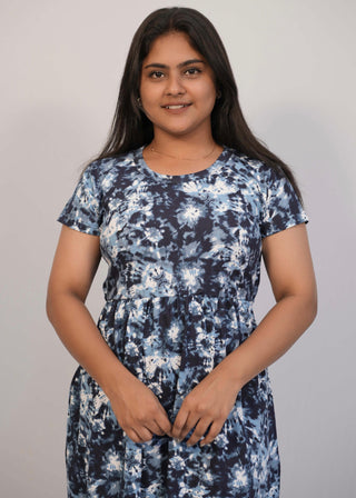 BLUE BLACK TIE & DYE | NON-FEEDING MAXI – SHORT SLEEVES | ANKLE LENGTH MAXI