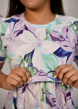 VIOLET FLORAL | ZIPLESS MATERNITY MAXI-PUFF SLEEVES | FULL LENGTH MAXI