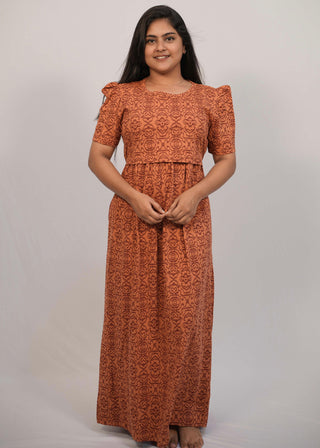 KOLLAM | ZIPLESS MATERNITY MAXI-PUFF SLEEVES | FULL LENGTH MAXI