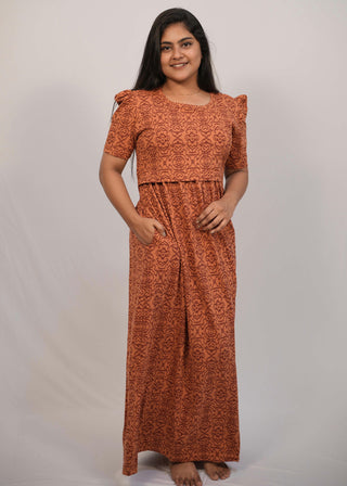 KOLLAM | ZIPLESS MATERNITY MAXI-PUFF SLEEVES | FULL LENGTH MAXI